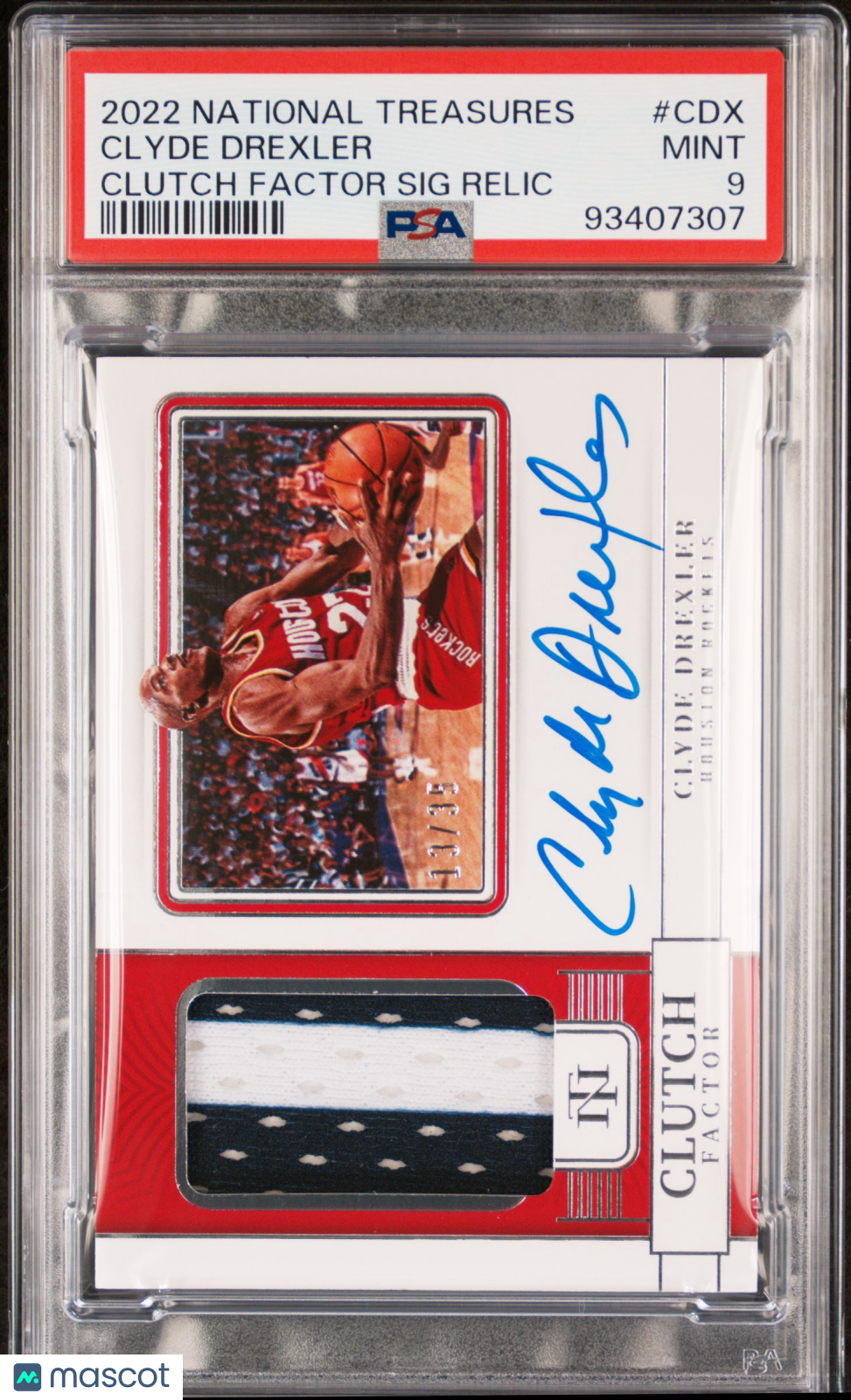 2022 National Treasures Psa 9 Clyde Drexler Clutch Factor Signature Relic 13/35 1