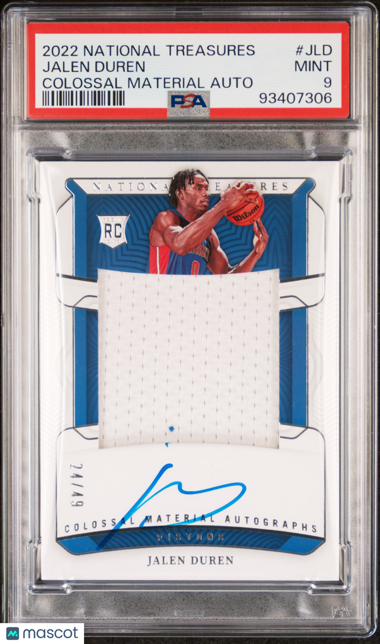 2022 National Treasures Psa 9 Jalen Duren Rc Colossal Mat. Autograph 24/49 1