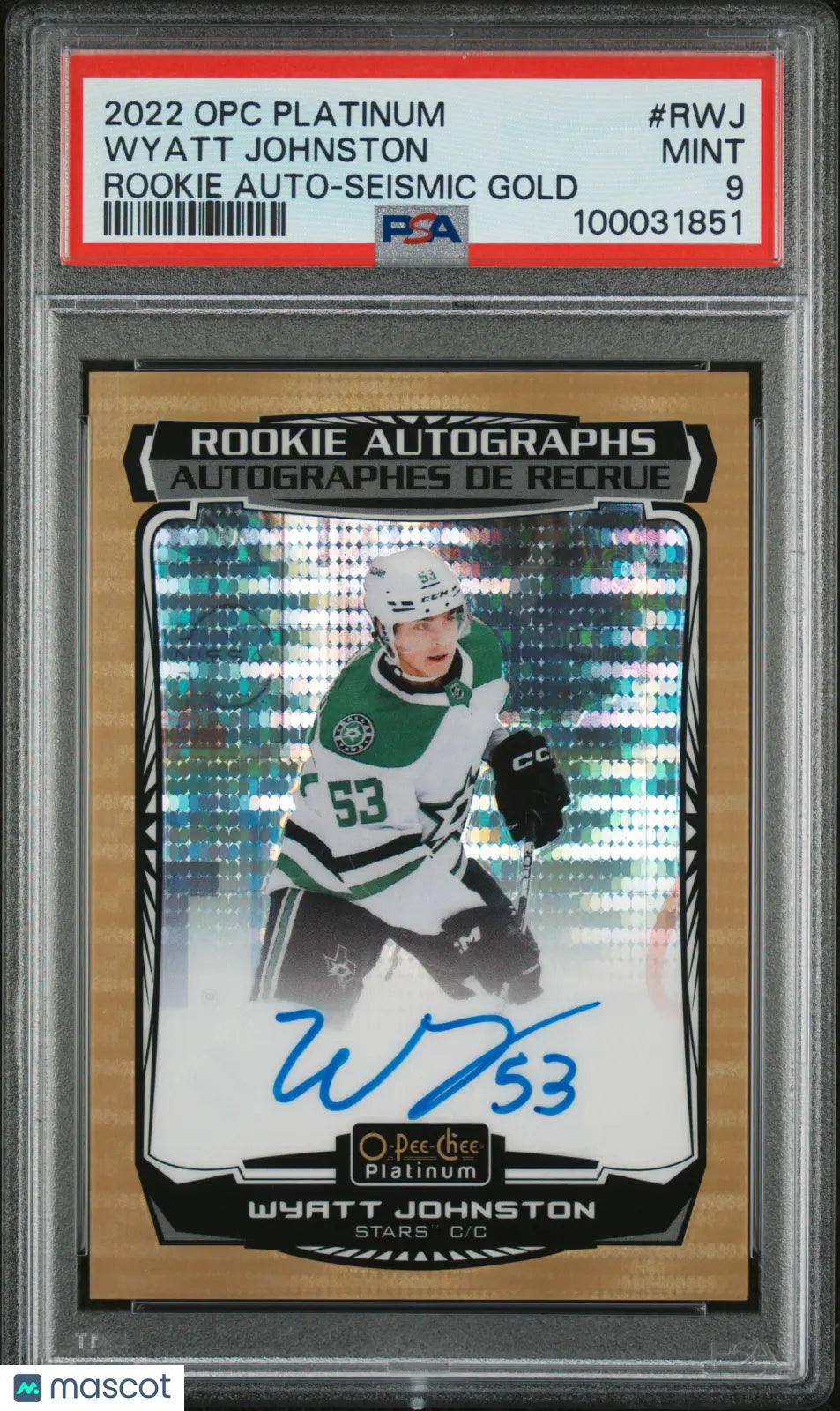 2022 O-Pee-Chee Platinum Rookie Auto Wyatt Johnston Seismic Gold PSA 9 01/25 