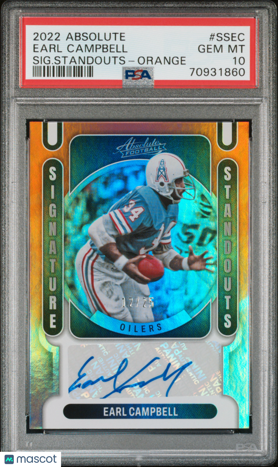 2022 Panini Absolute Signature Standouts Orang Psa 10 Earl Campbell 12/25 #Ss-Ec 1