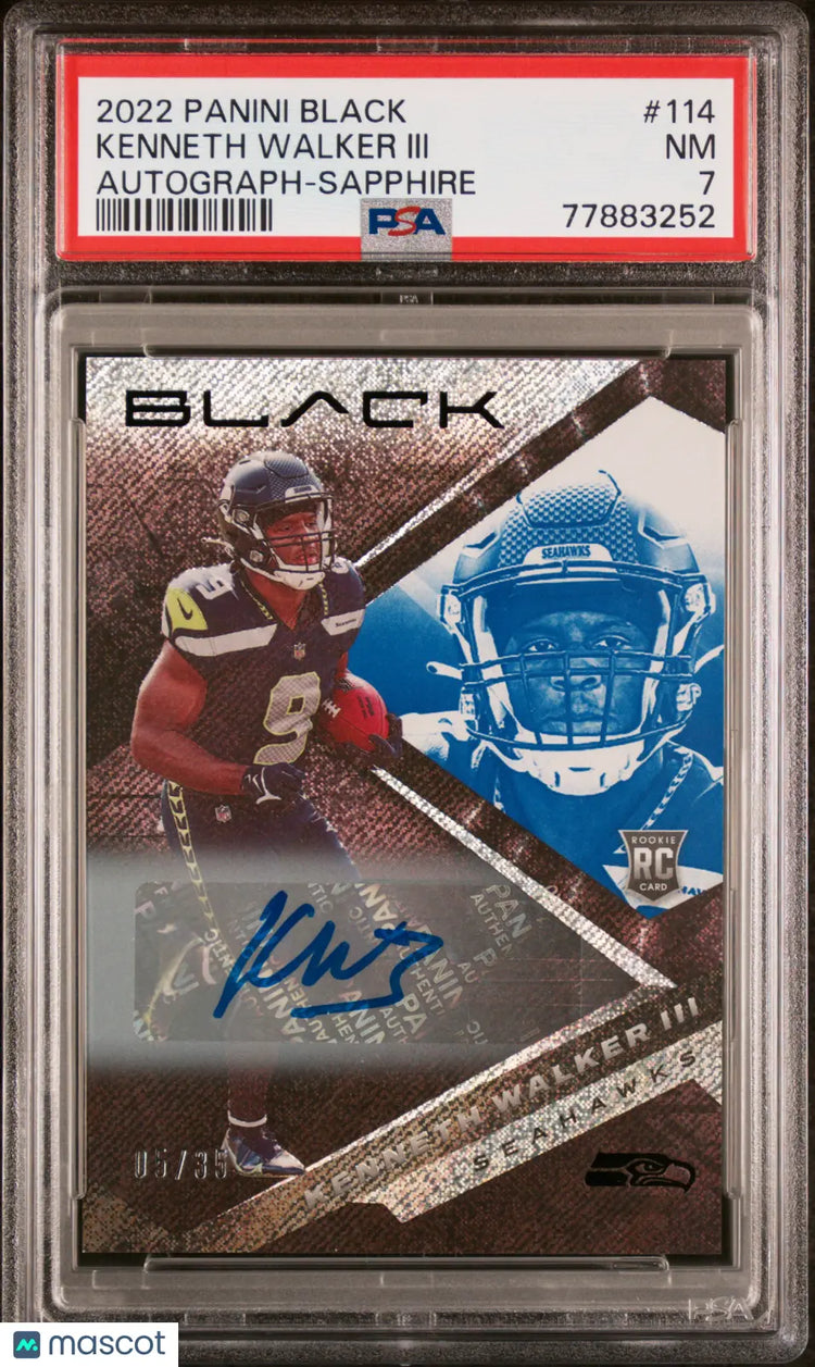 2022 Panini Black Football Kenneth Walker III RC Rookie Sapphire Auto PSA 7 /35 