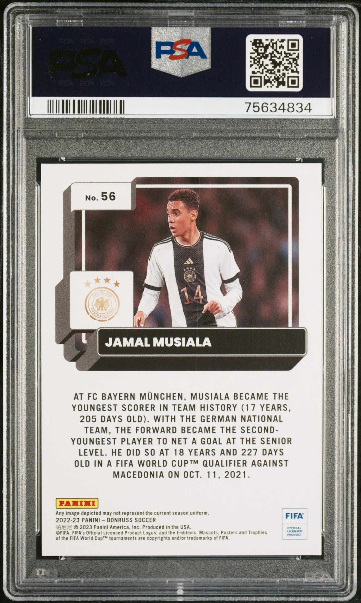 2022 Panini Donruss FIFA Jamal Musiala Gold PSA 10 /10 #56 