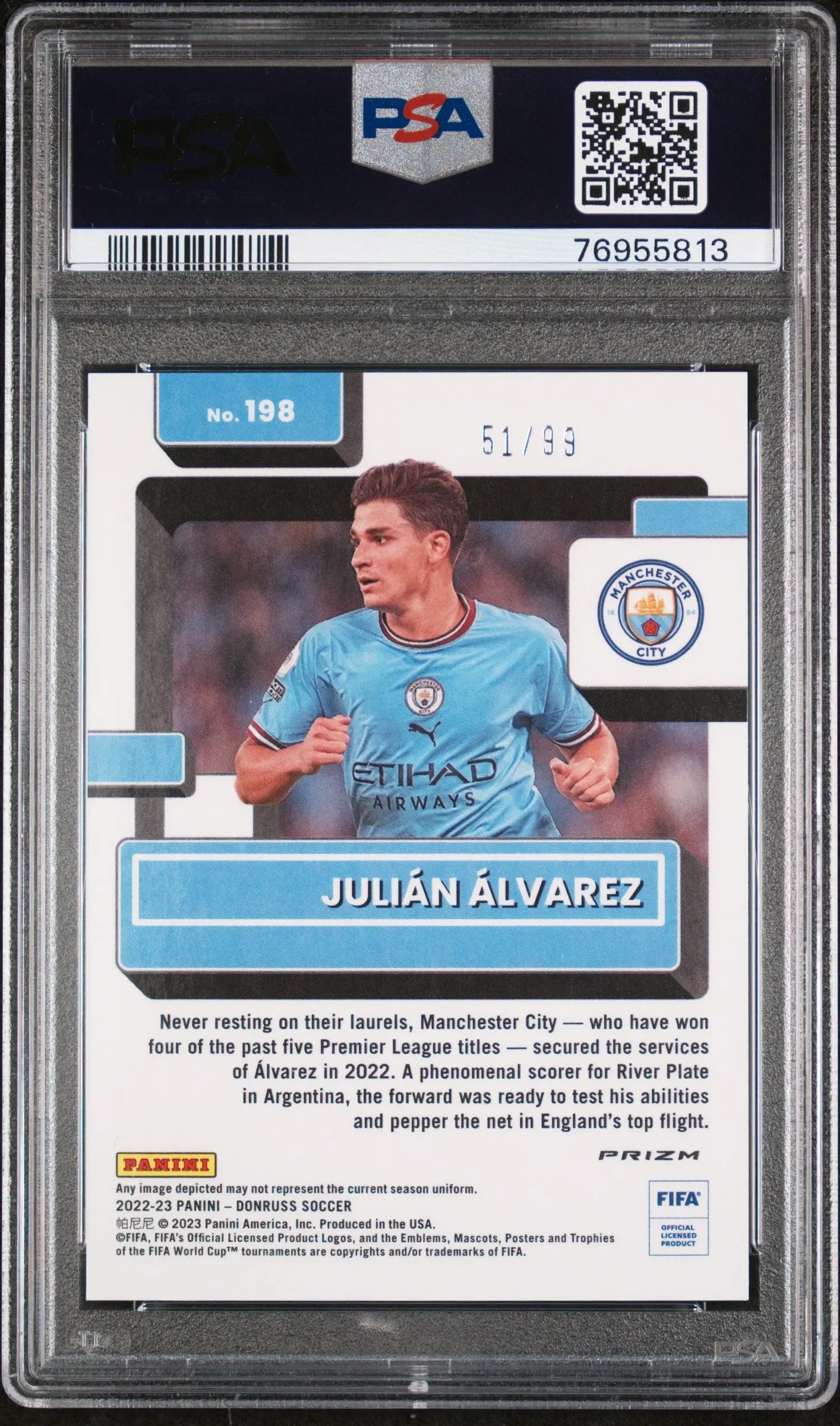 2022 Panini Donruss Optic FIFA Julian Alvarez Rated Rookie Blue PSA 9 /99 