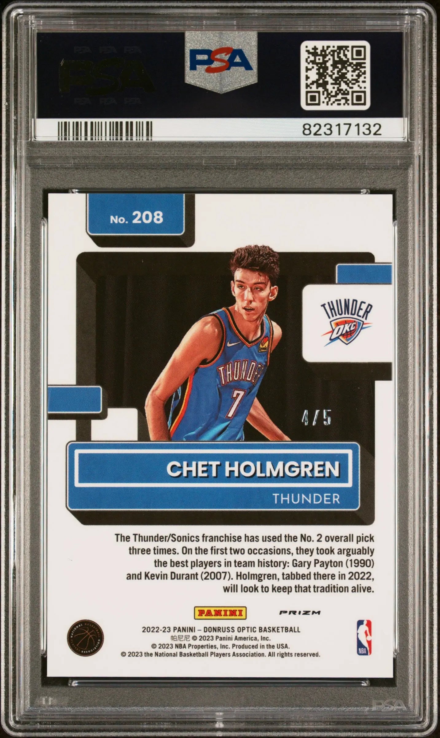 2022 Panini Donruss Optic Green Rated Rookie Chet Holmgren PSA 9 /5 