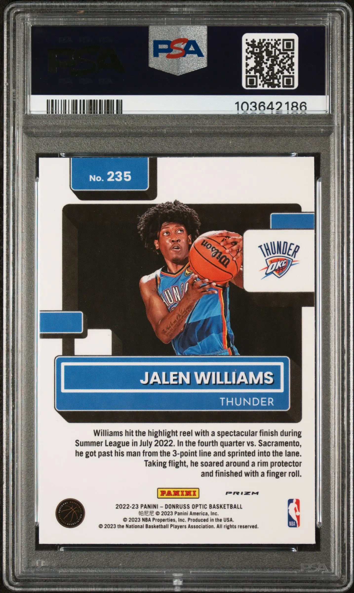 2022 Panini Donruss Optic Rated Rookie Jalen Williams Red Sparkle PSA 9 