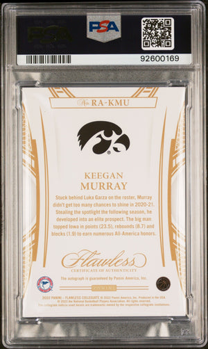 2022 Panini Flawless Collegiate Rookie Autographs Keegan Murray Psa 10 13 25 2