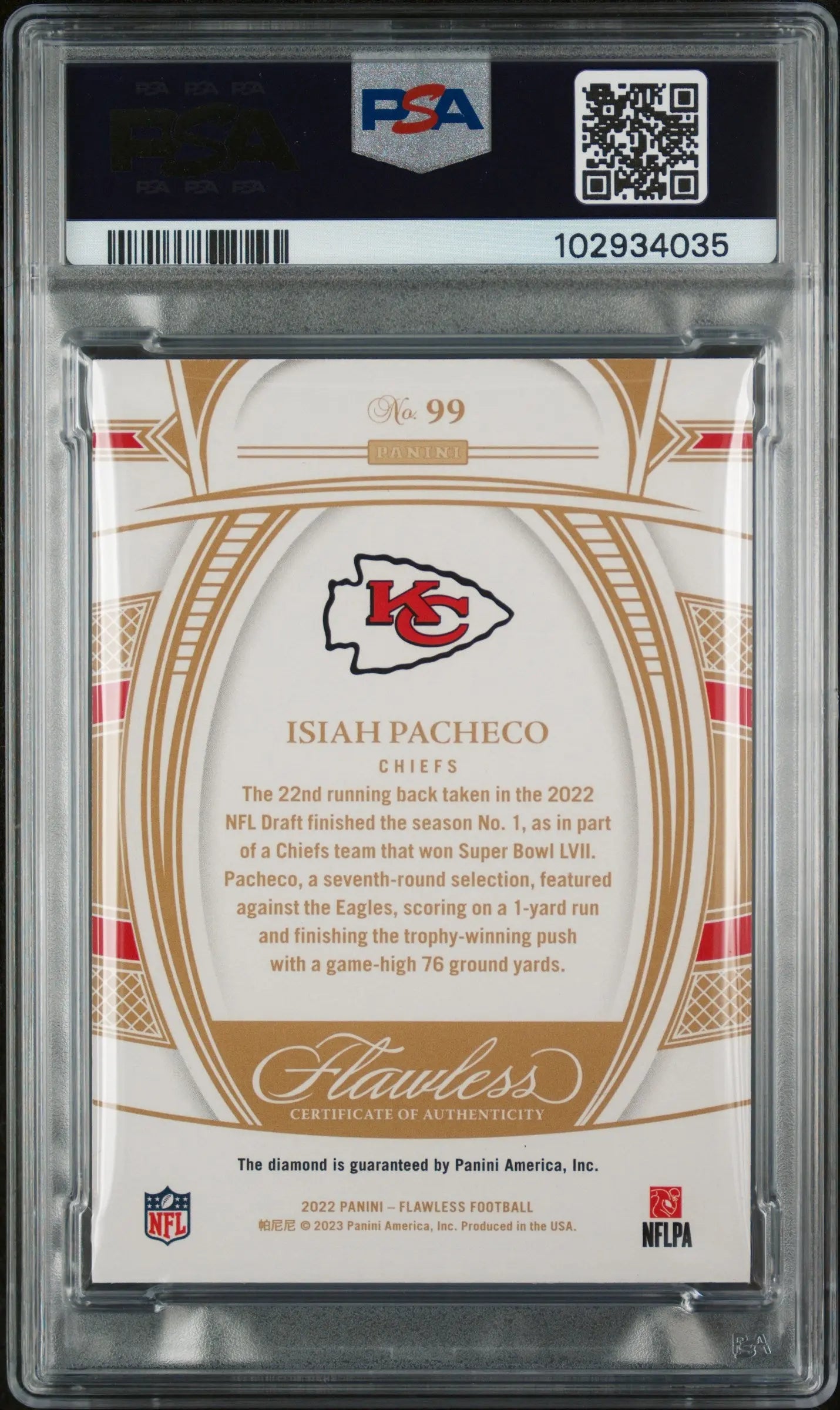 2022 Panini Flawless Isiah Pacheco Diamond Relic PSA 10 /10 