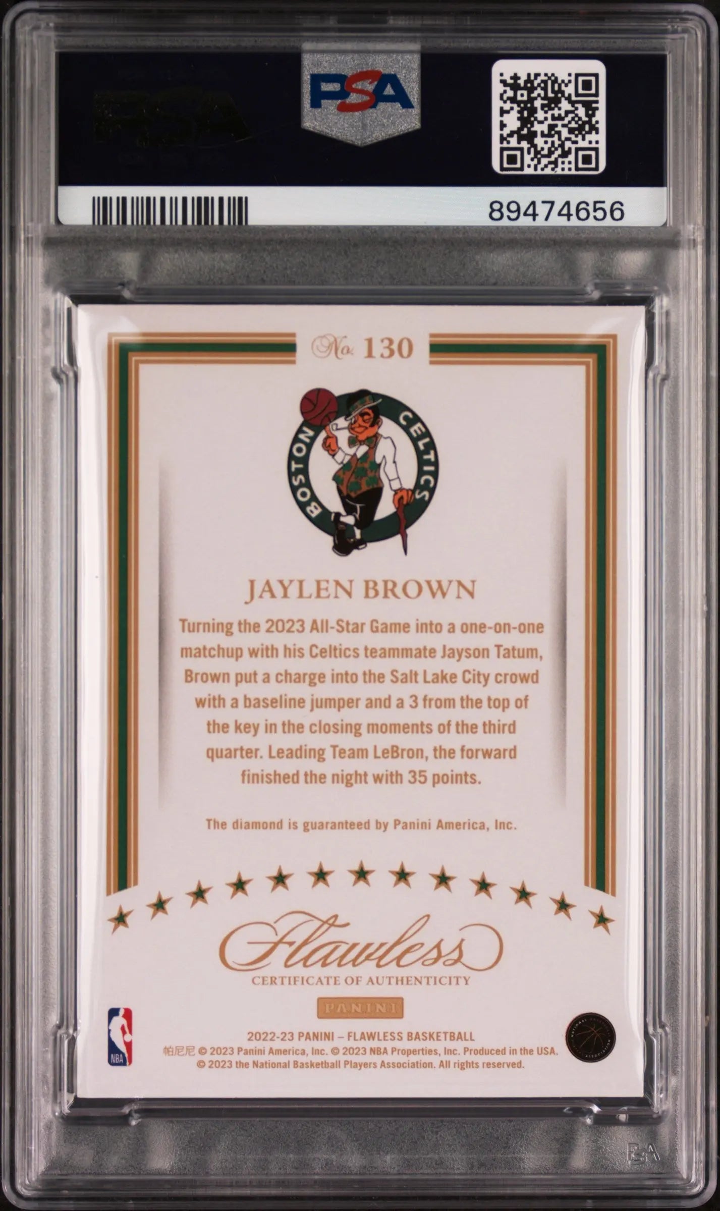 2022 Panini Flawless Jaylen Brown Gold Foil Diamond Relic PSA 10 1/5 