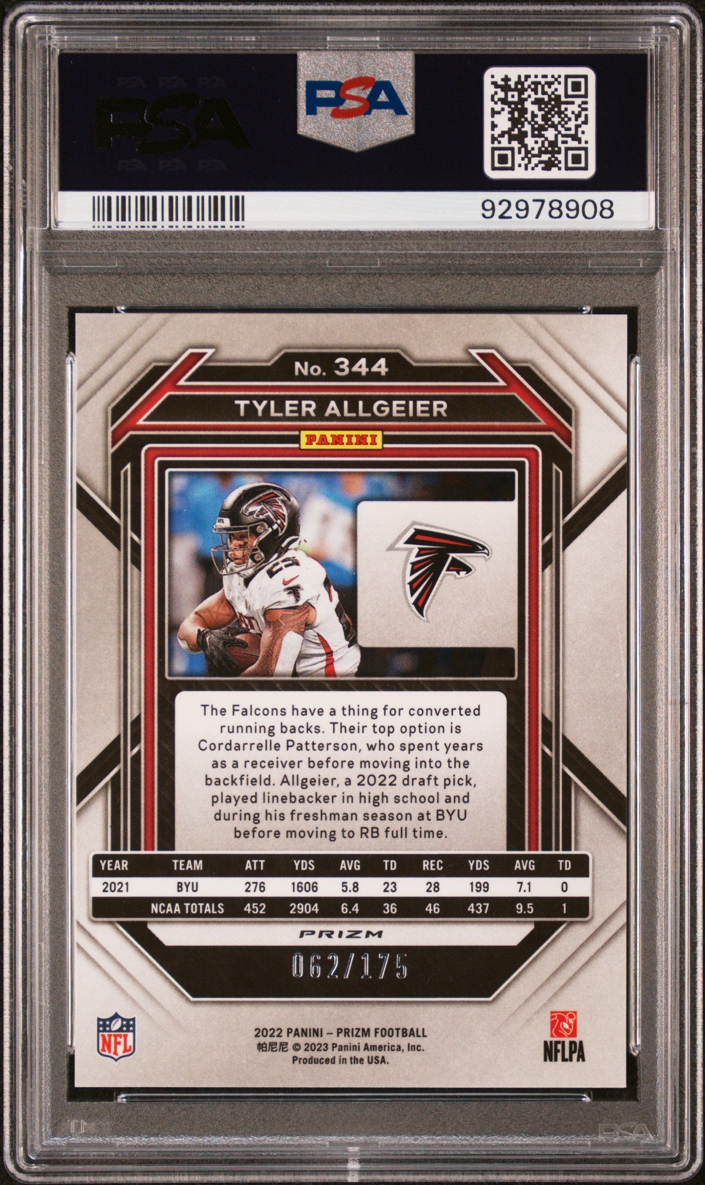 2022 Panini Green Hyper Prizm Football Psa 10 Tyler Allgeier Rc 062 175 344 2