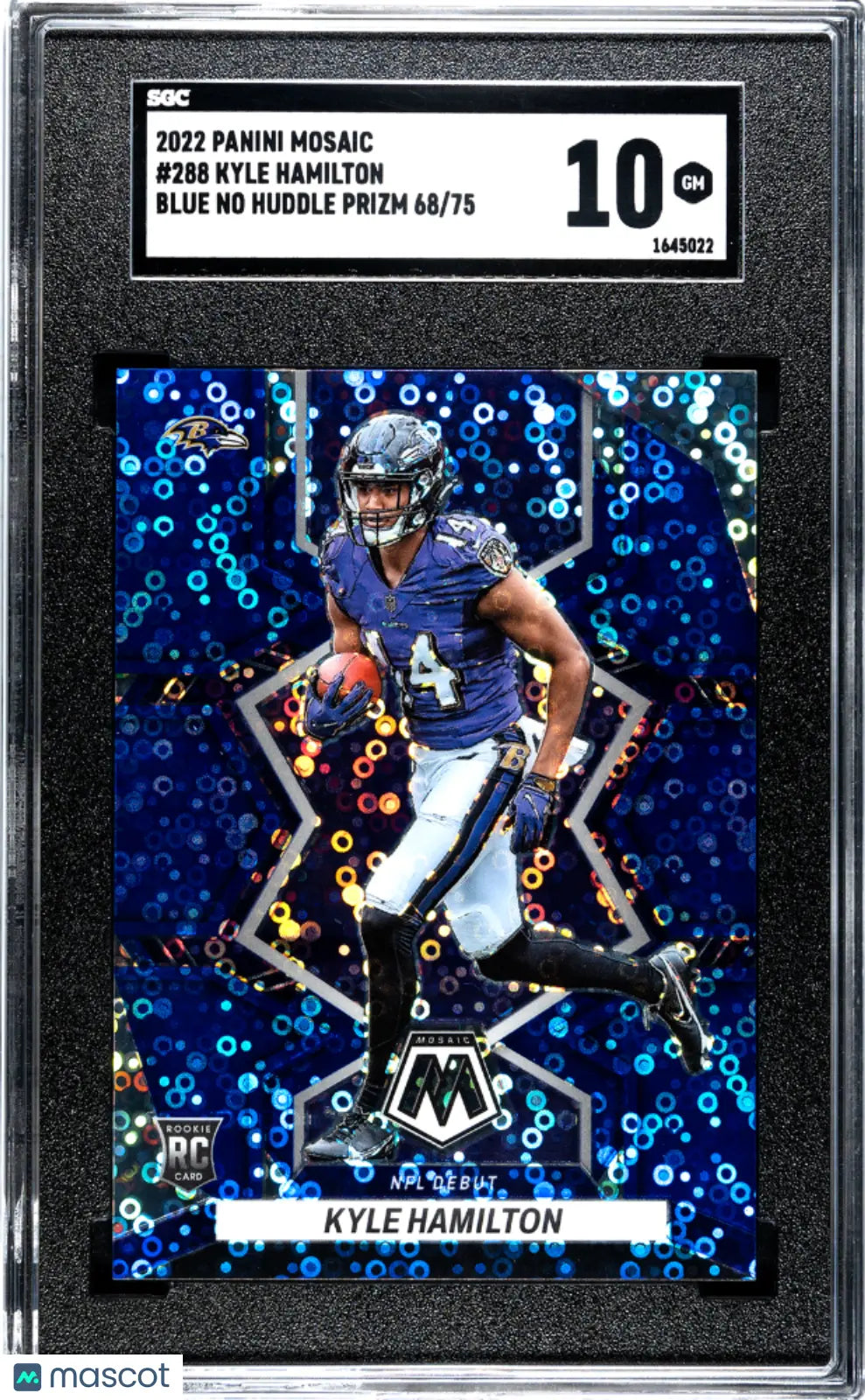 2022 Panini Mosaic Kyle Hamilton RC Rookie Blue No Huddle Prizm SGC 10 /75 