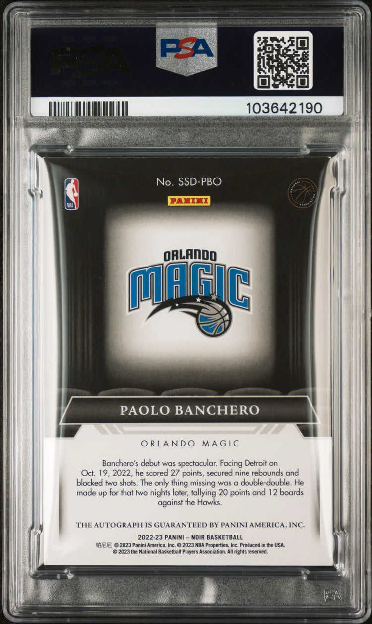 2022 Panini Noir Silver Screen Debut Auto Gold Paolo Banchero RC PSA 9 /25 