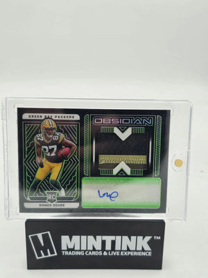 2022 Panini Obsidian Football Romeo Doubs RC Rookie Patch Auto Green Electric Etch /50 