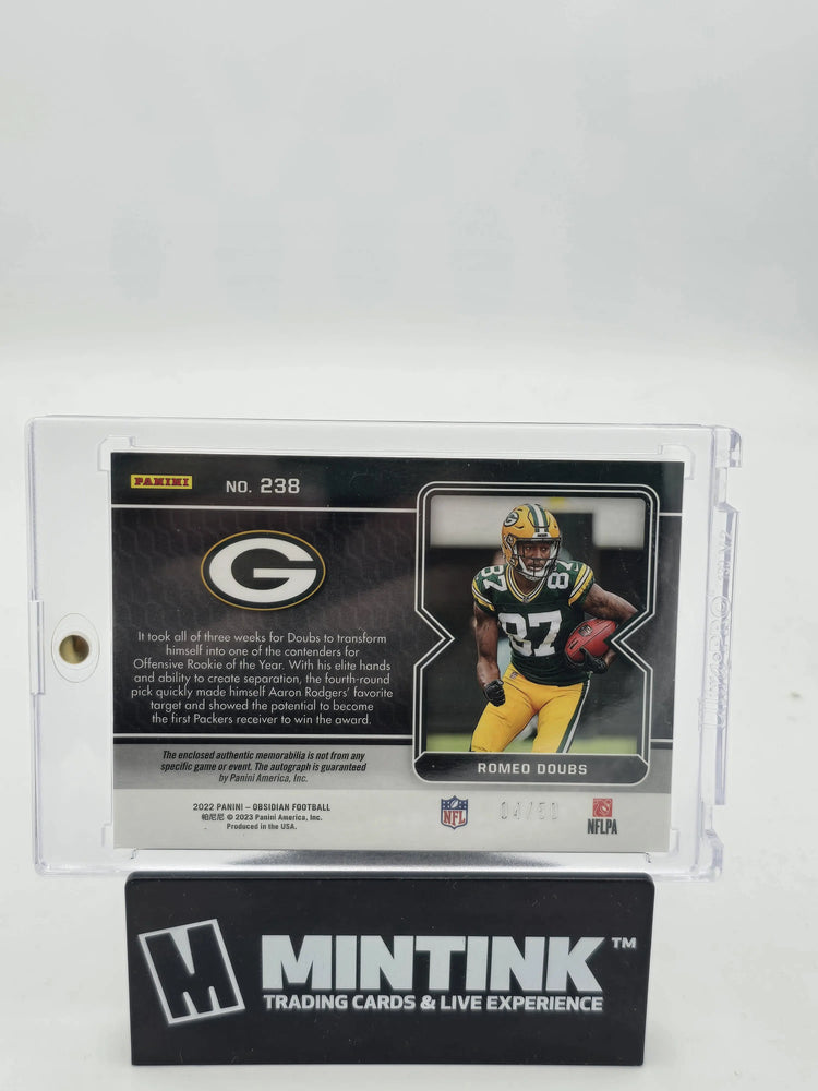 2022 Panini Obsidian Football Romeo Doubs RC Rookie Patch Auto Green Electric Etch /50 