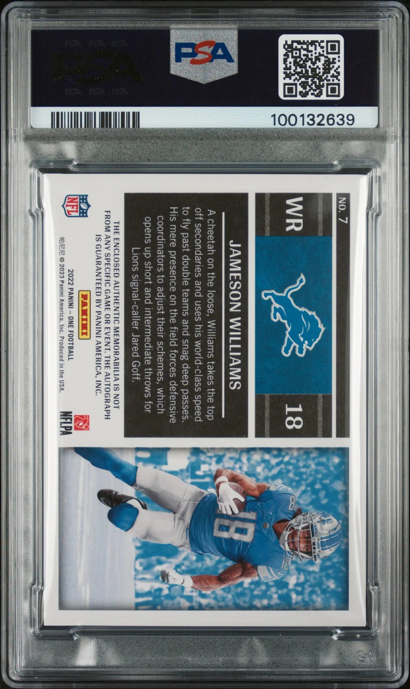 2022 Panini One Football Jameson Williams Rookie Patch Autograph Blue PSA 8 /75 