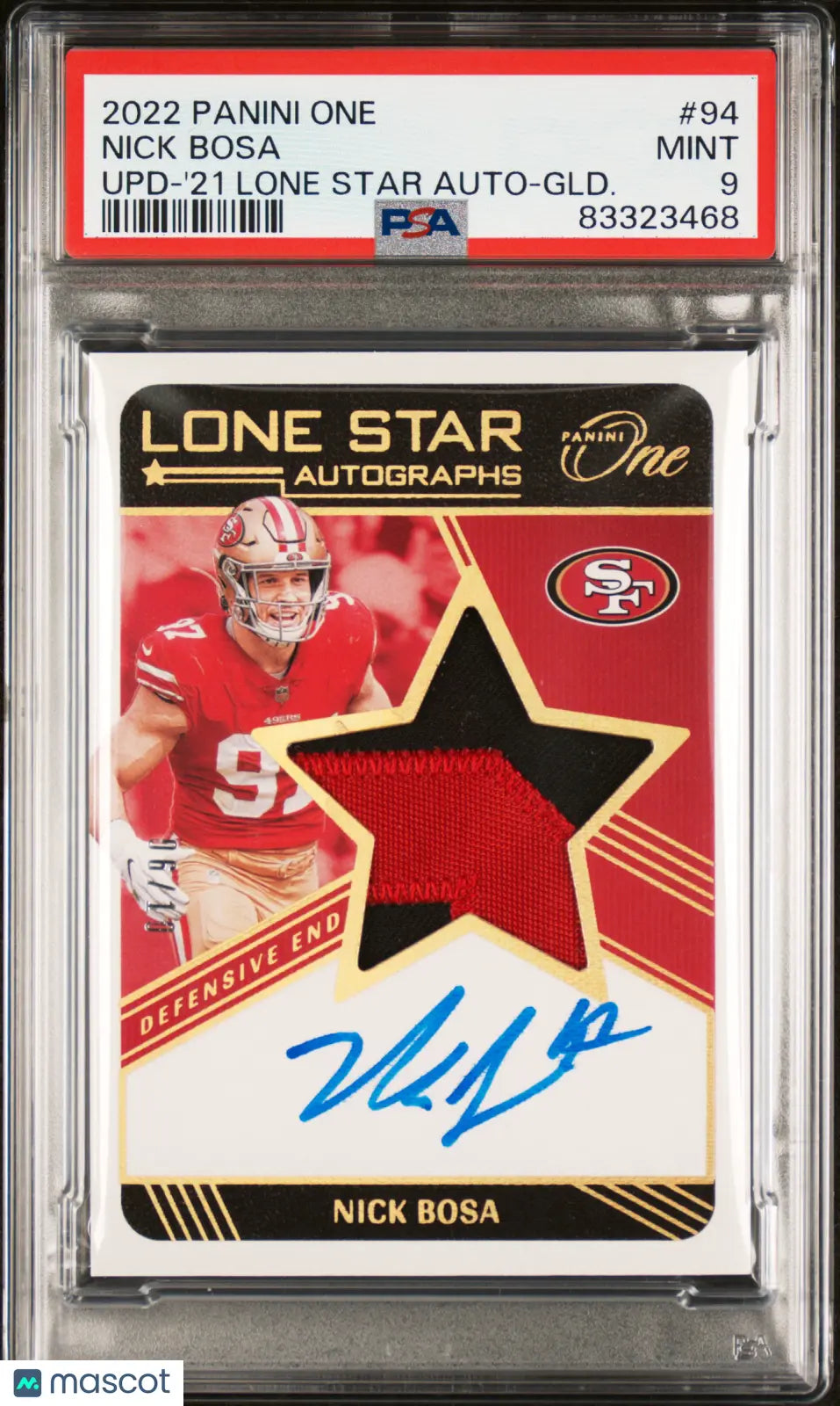 2022 Panini One Football Update Nick Bosa Lone Star Gold Auto PSA 9 /10 