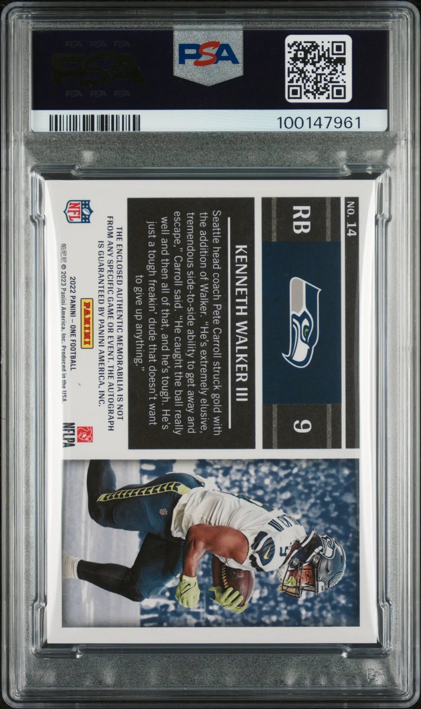 2022 Panini One Kenneth Walker III RC Rookie Patch Autograph Bronze PSA 10 /49 