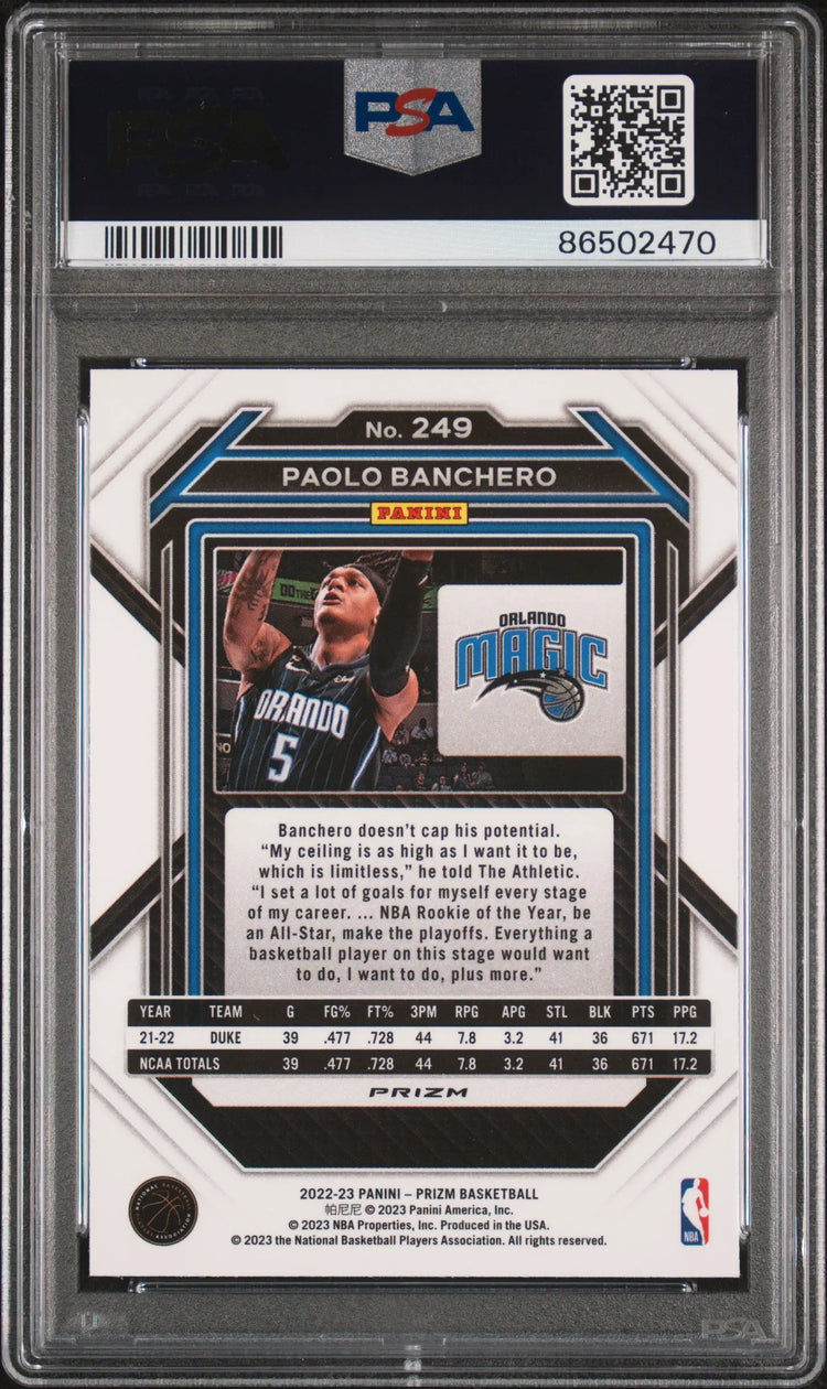 2022 Panini Prizm Basketball Paolo Banchero RC Rookie Fast Break PSA 10 