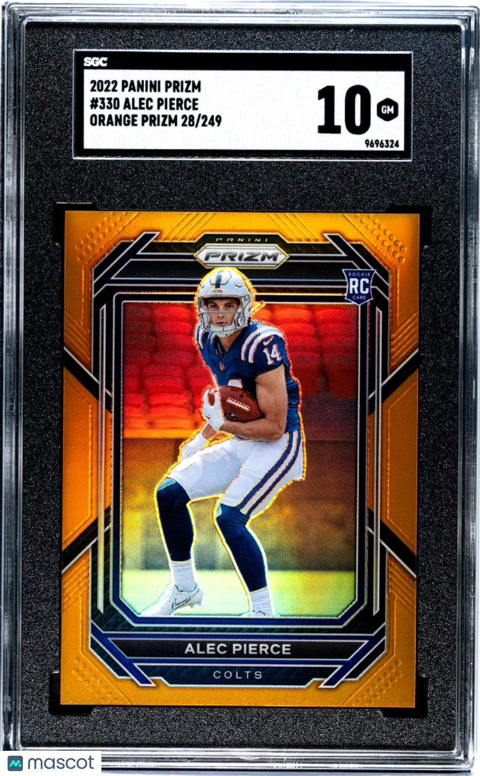 2022 Panini Prizm Football Alec Pierce RC Rookie Orange Prizm SGC 10 /249 