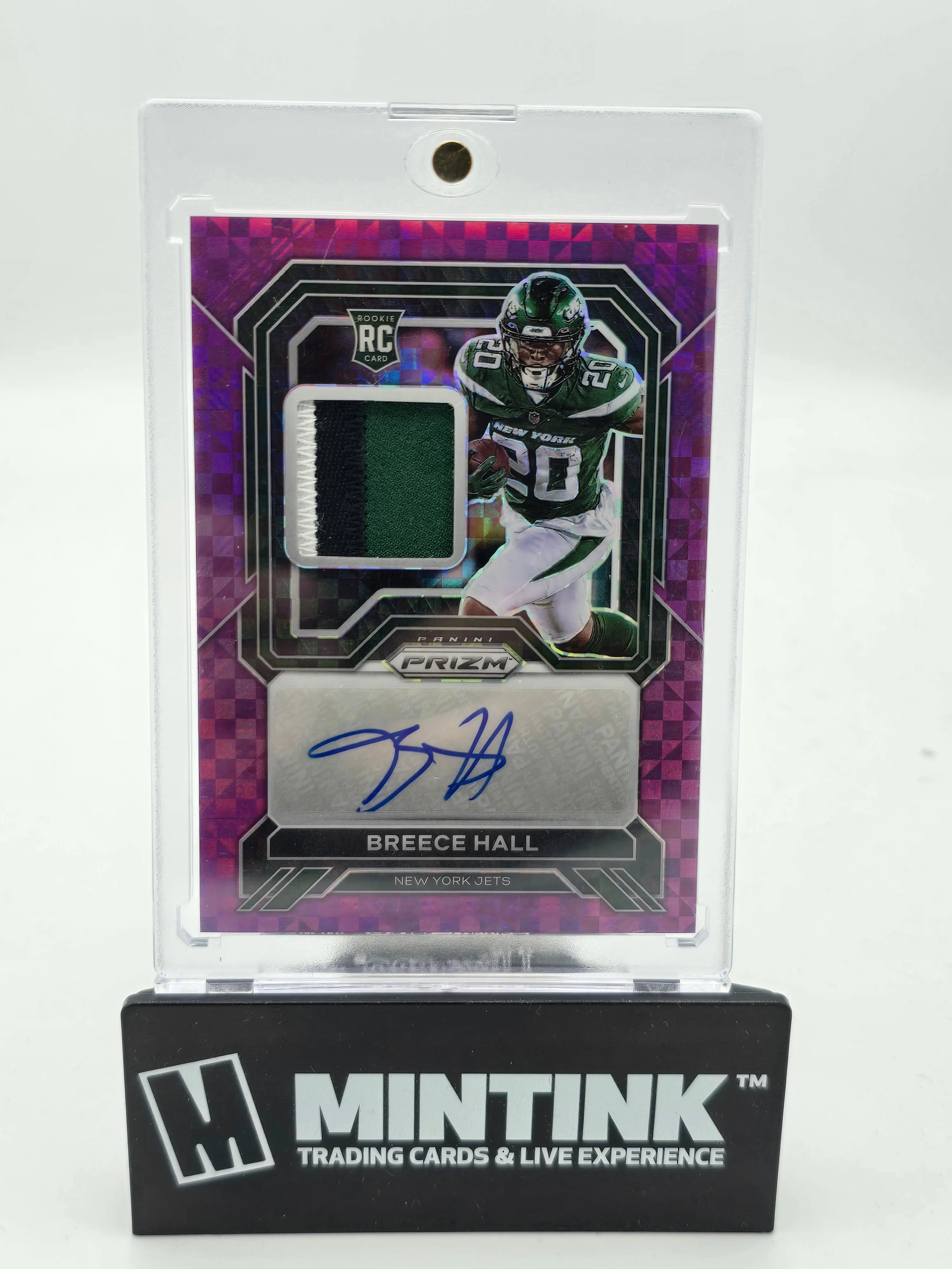 2022 Panini Prizm Football Breece Hall RC Purple Checkerboard Patch Auto /49 