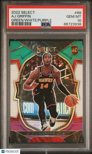 2022 Panini Select Basketball AJ Griffin RC Rookie Green White Purple PSA 10 