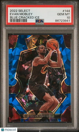 2022 Panini Select Basketball Evan Mobley Blue Cracked Ice PSA 10 