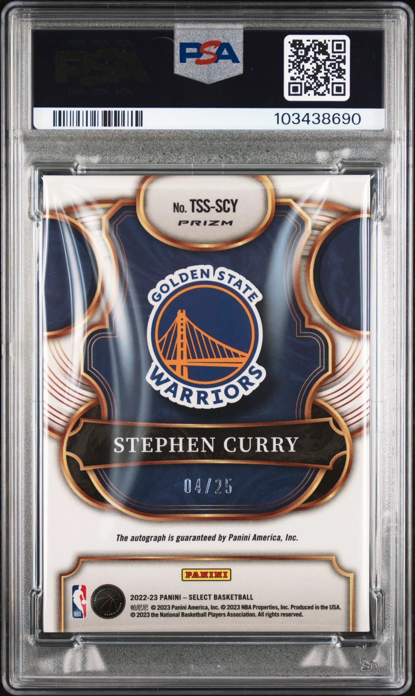 2022 Panini Select Top Shelf Signature Tie-Dye Auto Stephen Curry PSA 9 /25 