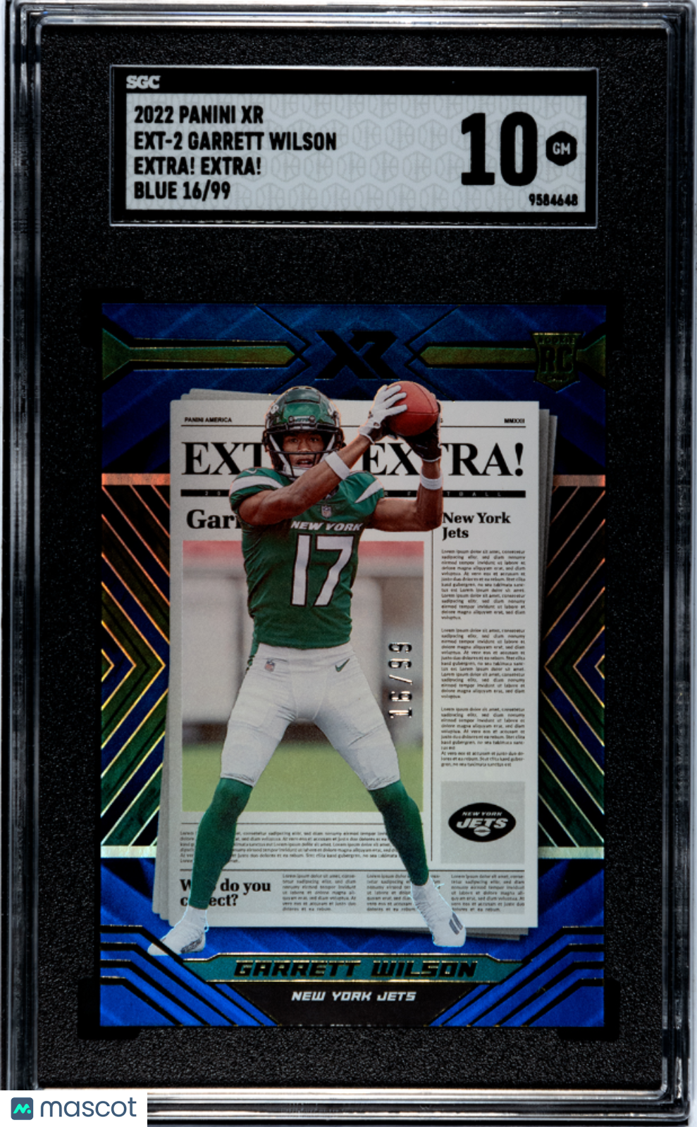 2022 Panini XR Football Garrett Wilson Extra! Extra! Blue SGC 10 /99 