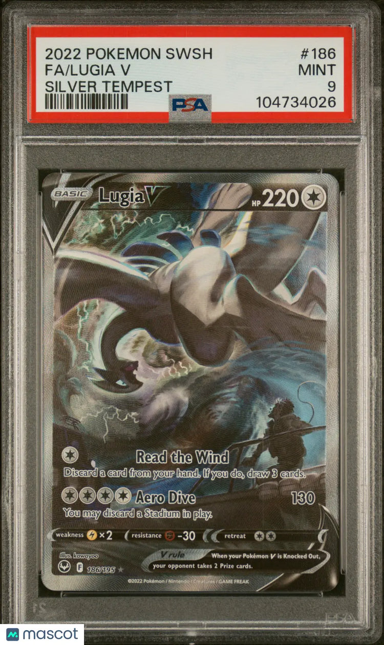 2022 Pokemon SWSH Lugia V FA #186 Silver Tempest PSA 9 