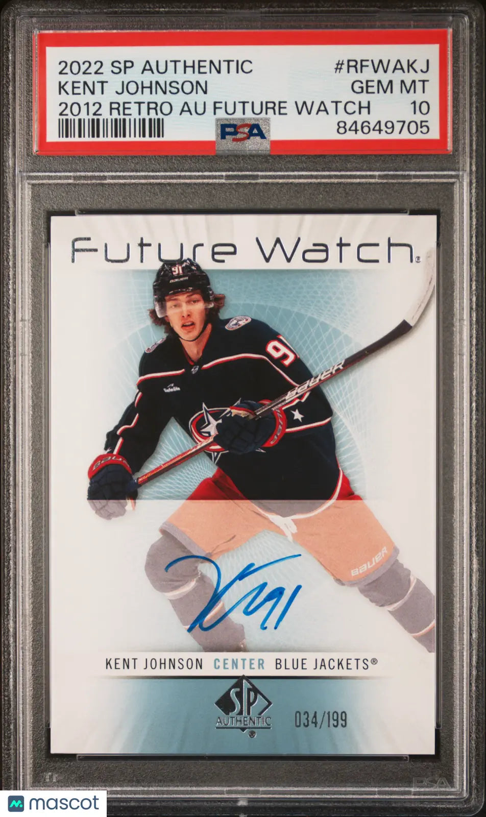 2022 SP Authentic 2012-13 Retro Autograph Future Watch Kent Johnson PSA 10 /199 