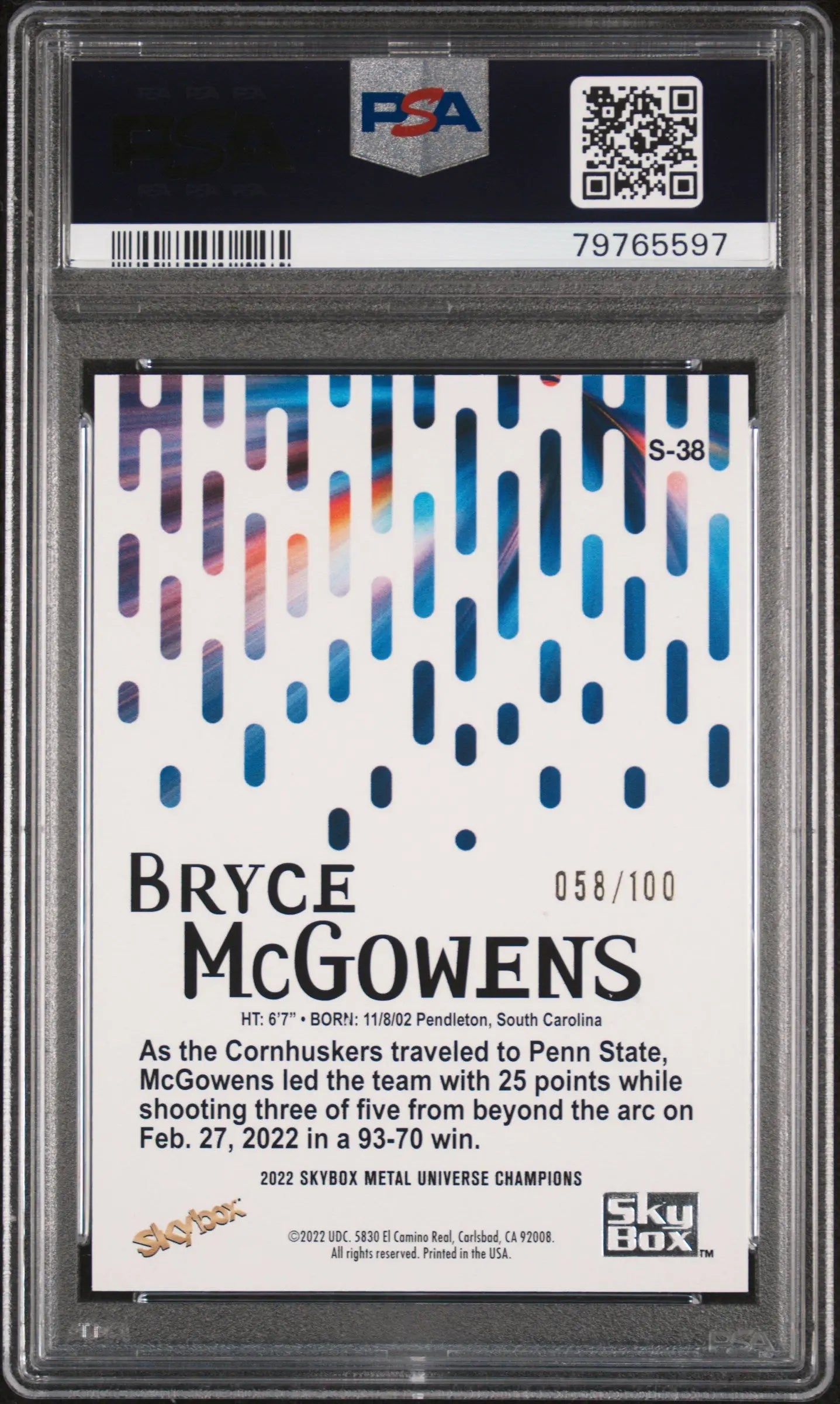 2022 Skybox Metal Universe Premium Star Rubies Bryce Mcgowens PSA 10 /100 