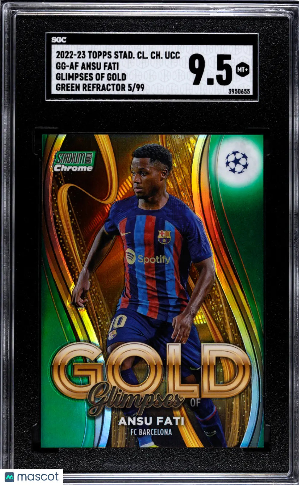 2022 Stadium Club Chrome UCC Ansu Fati Glimpse Of Gold Green Refract SGC 9.5 /99 