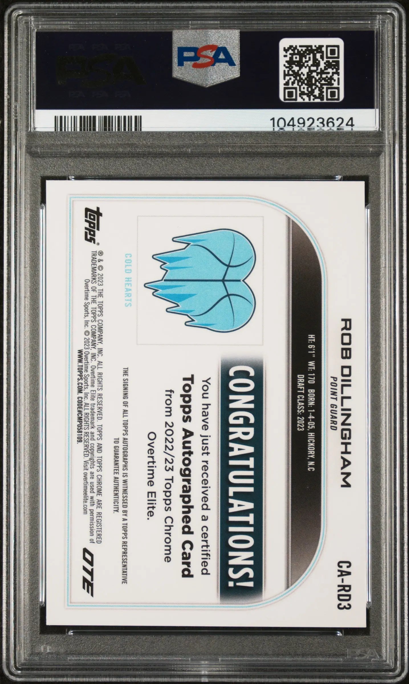 2022 Topps Chrome OTE Autos Rob Dillingham RC Gold Wave Refractor PSA 10 /50 