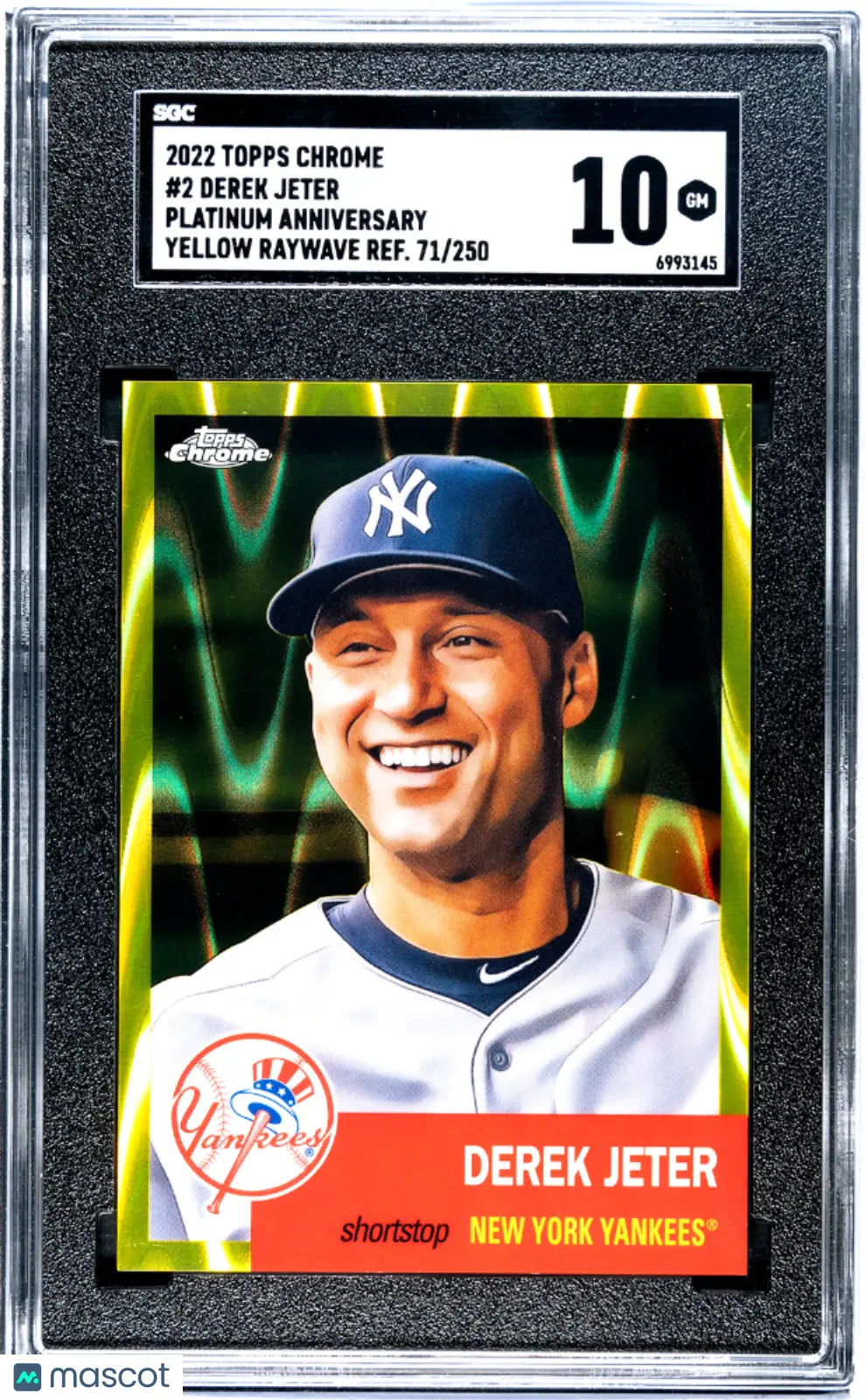 2022 Topps Chrome Platinum Derek Jeter Yellow Raywave Refractor SGC 10 /250 