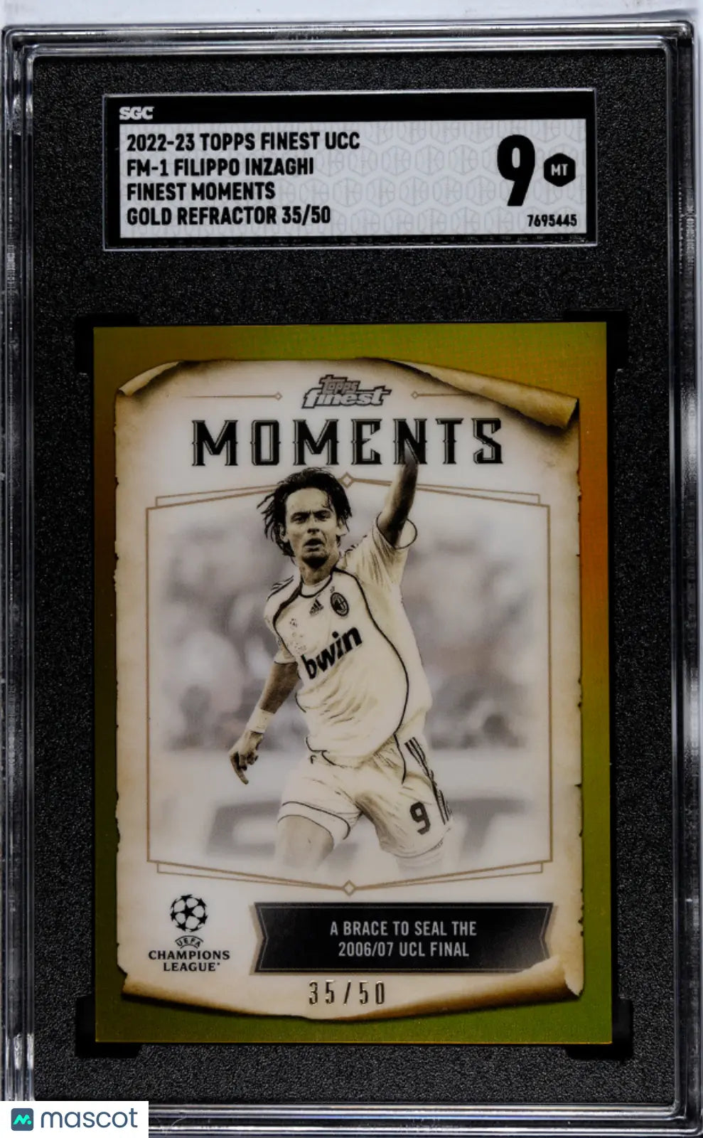 2022 Topps Finest UCC Filippo Inzaghi Finest Moments Gold Refractor SGC 9 /50 