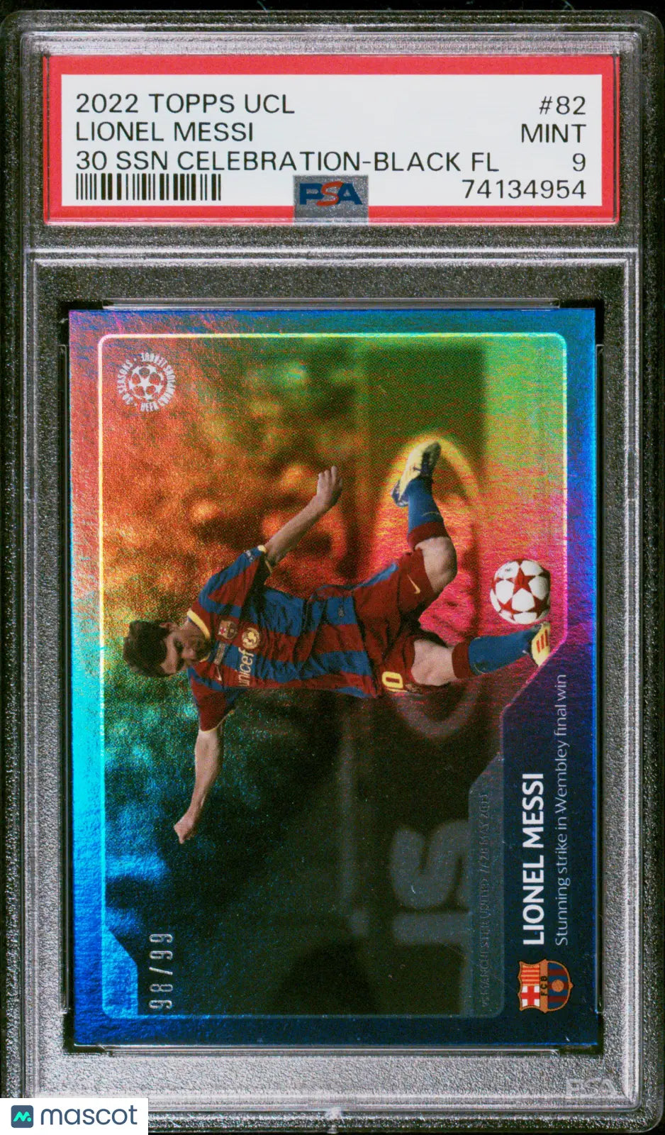 2022 Topps UCL Lionel Messi 30 Seasons Celebration Black FL PSA 9 /99 #82 