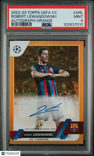 2022 Topps UEFA Club Competitions Robert Lewandowski Orange Auto PSA 9 /25 