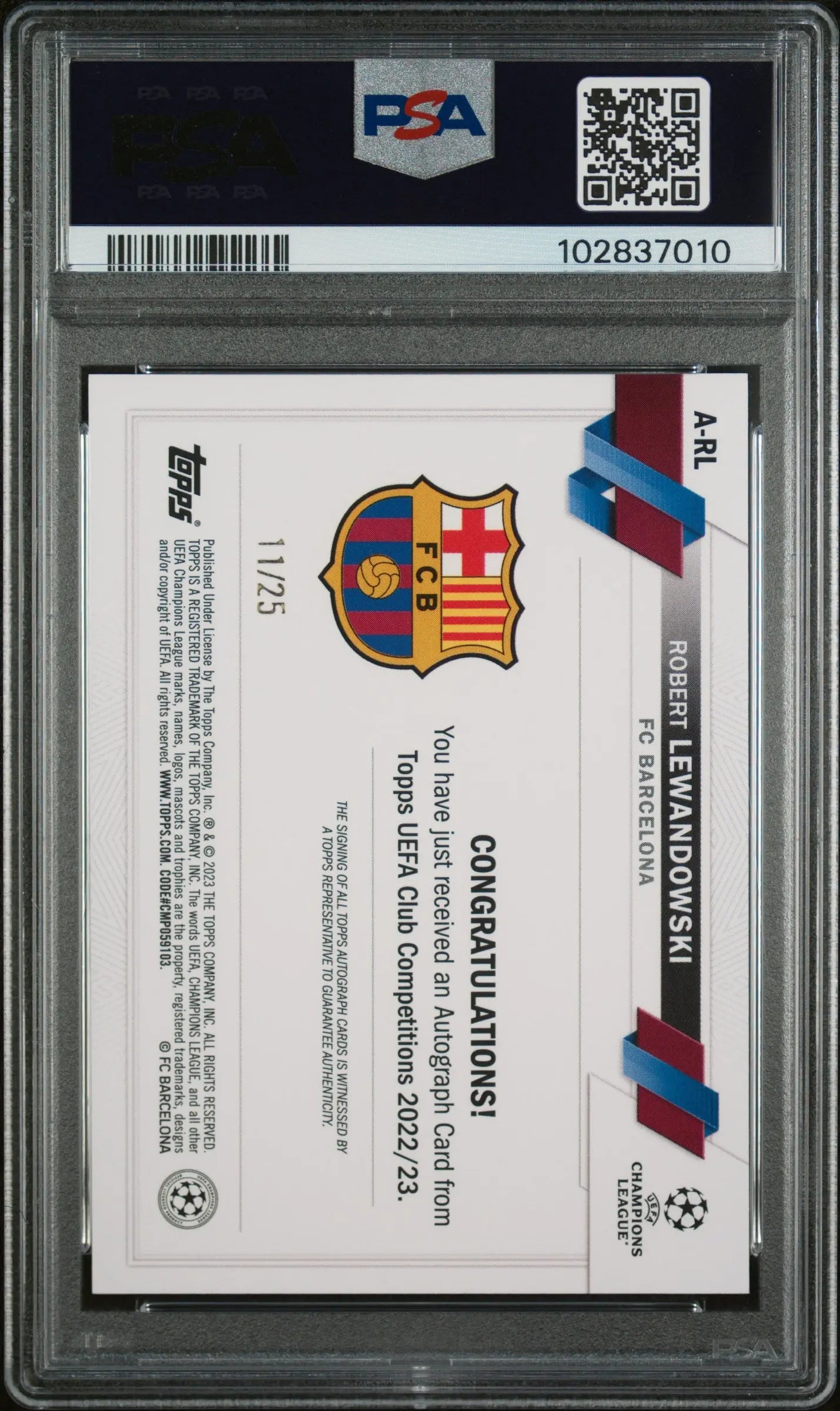 2022 Topps UEFA Club Competitions Robert Lewandowski Orange Auto PSA 9 /25 