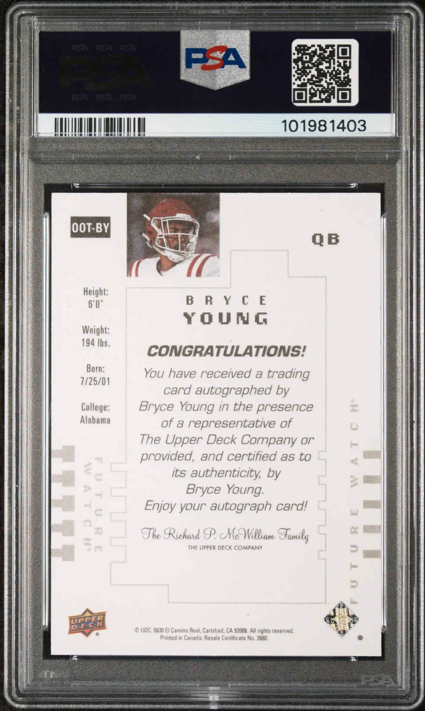 2022 UD Goodwin Champions SP Authentic Future Watch Auto Bryce Young PSA 10 /299 