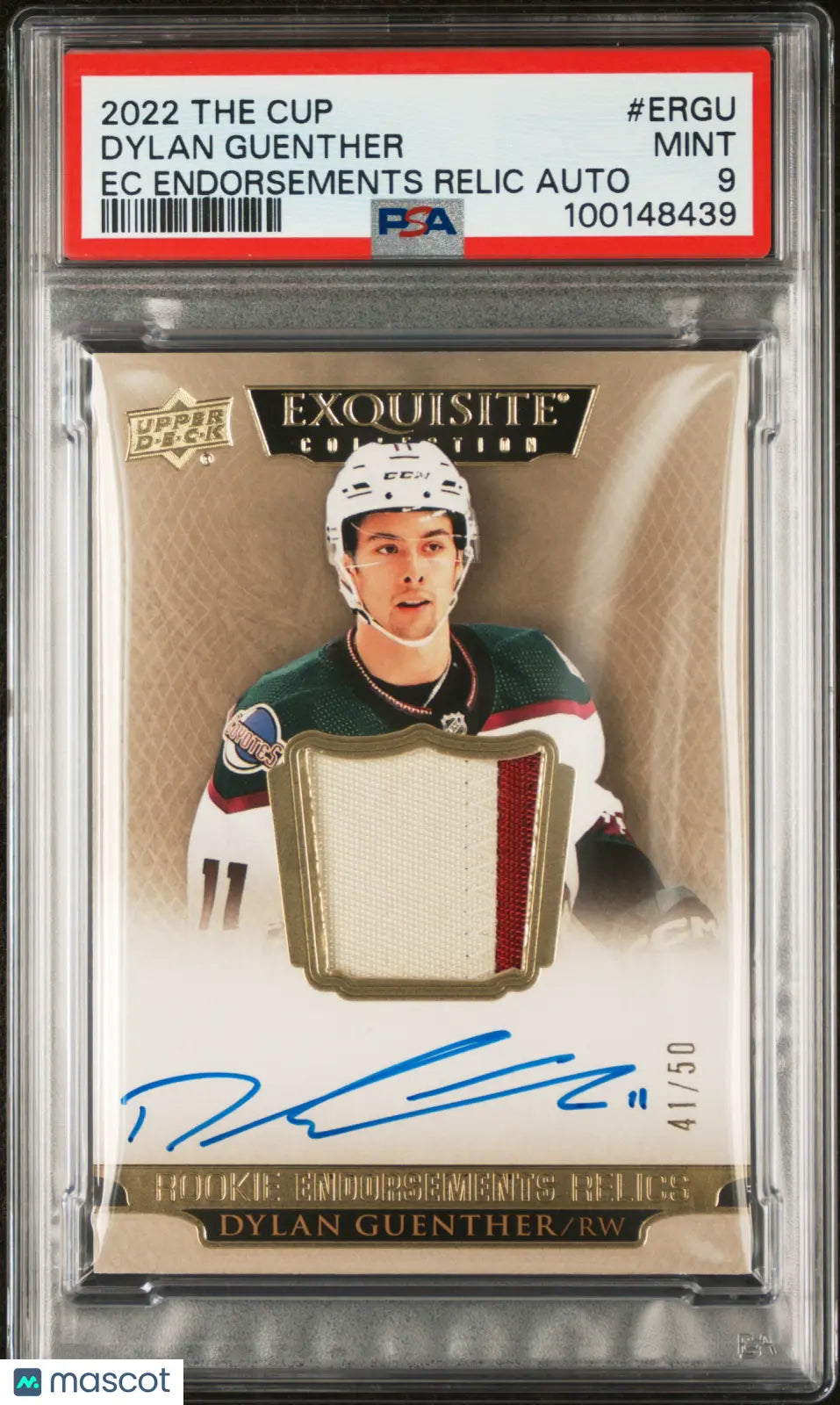 2022 UD The Cup Exquisite Endorsements Relics Auto Dylan Guenther PSA 9 /50 