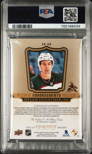 2022 UD The Cup Exquisite Endorsements Relics Auto Dylan Guenther PSA 9 /50 