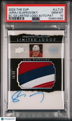 2022 UD The Cup Juraj Slafkovsky RC Exquisite Limited Logo Auto Patch PSA 10 /50 