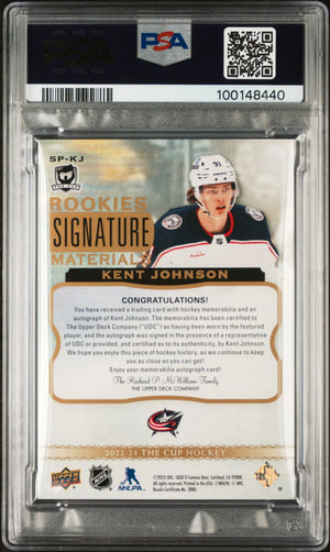 2022 UD The Cup Rookie Signature Auto Patches Kent Johnson PSA 9 /99 