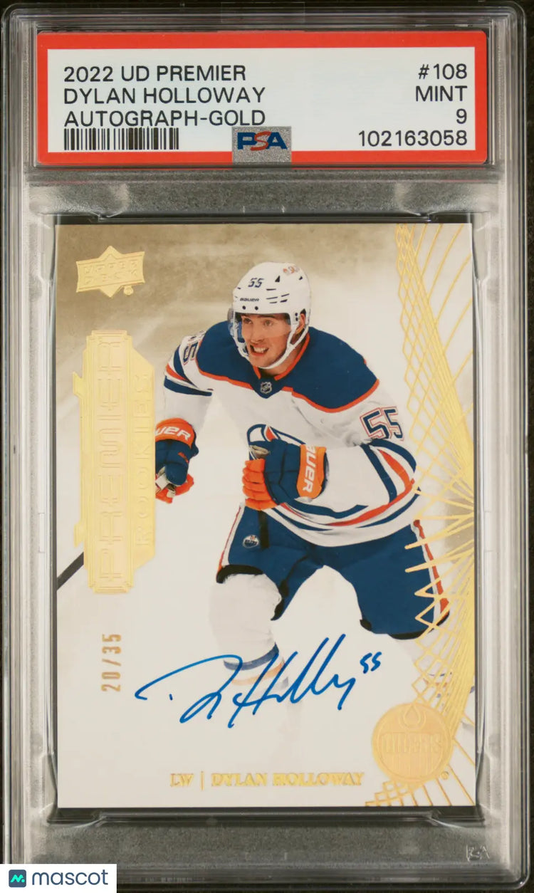 2022 Upper Deck Premier Hockey Dylan Holloway Gold Foil Auto PSA 9 /35 