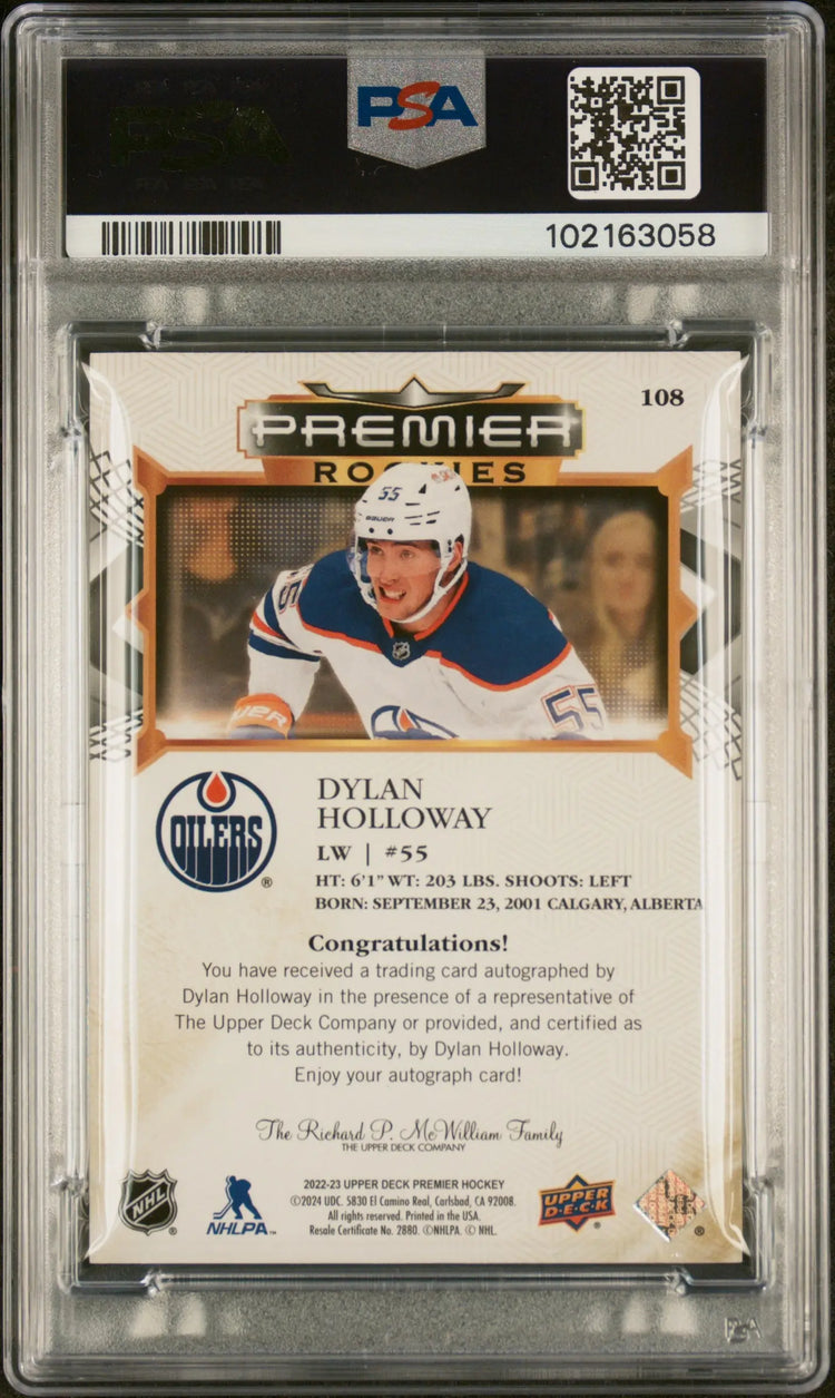 2022 Upper Deck Premier Hockey Dylan Holloway Gold Foil Auto PSA 9 /35 