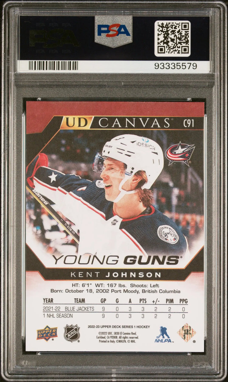 2022 Upper Deck Series 1 Hockey UD Canvas Young Guns Kent Johnson PSA 10 