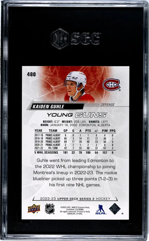 2022 Upper Deck Series 2 Hockey Kaiden Guhle Young Guns SGC 9 