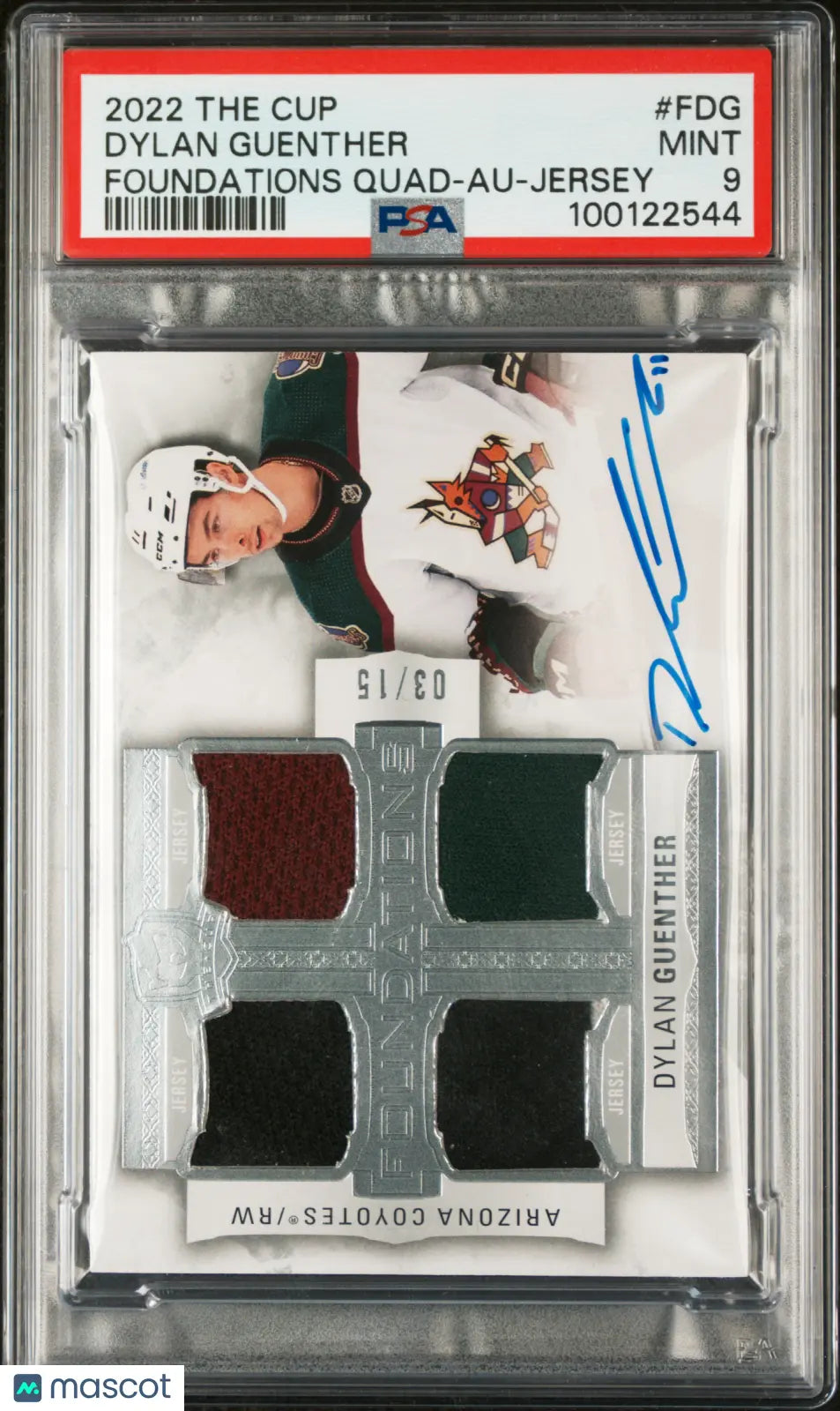 2022 Upper Deck The Cup Foundations Quad Dylan Guenther Autograph PSA 9 /15 