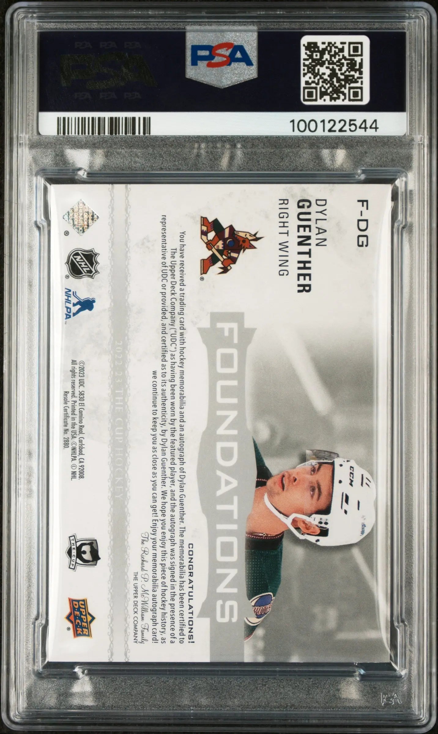 2022 Upper Deck The Cup Foundations Quad Dylan Guenther Autograph PSA 9 /15 