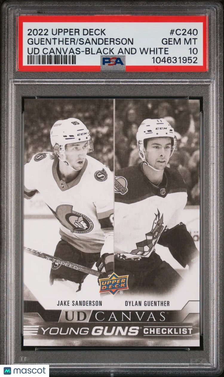 2022 Upper Deck UD Canvas Young Guns RC Checklist B&W Sanderson Guenther PSA 10 