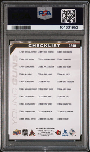 2022 Upper Deck UD Canvas Young Guns RC Checklist B&W Sanderson Guenther PSA 10 